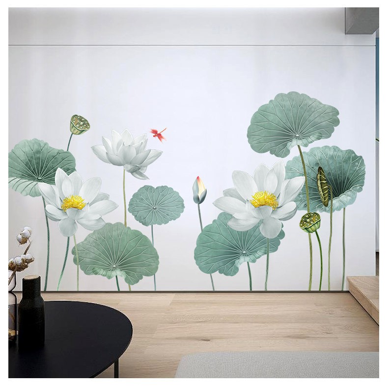 Decal Hoa sen dán tường 9 [LOẠI 1] phong cách Hàn Quốc trang trí nhà cửa siêu đẹp AmyShop