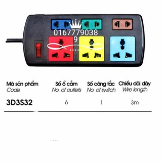 ổ cắm điện lioa 6 lỗ 3m