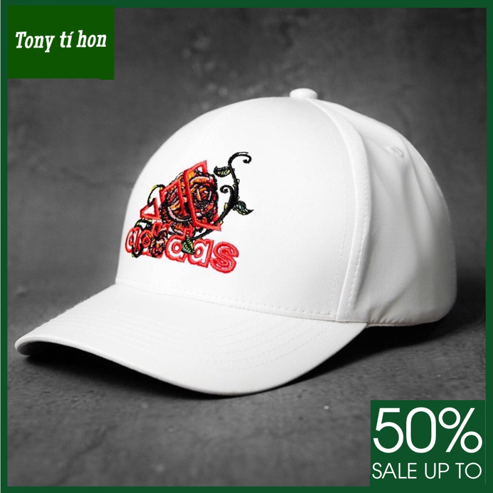 Tony tí hon_ tặng quà khi mua_ Mũ nón kết lưỡi trai nam nữ A.di.das trắng hoa cao cấp