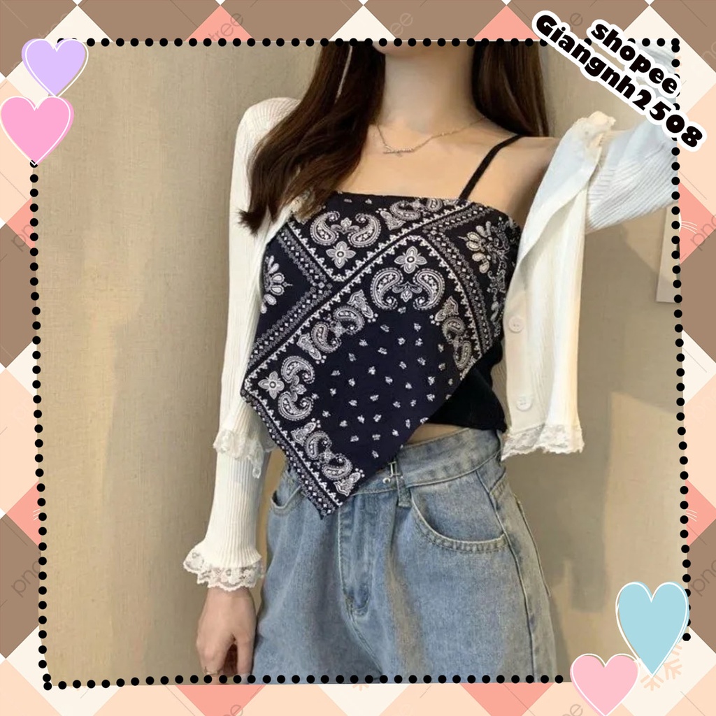 A004 Áo 2 dây bún quây ống đen trắng thổ cẩm ngắn crt Yếm Bandana croptop body sexy 2s đi chơi đi biển vintage retro hot