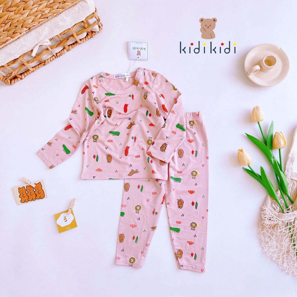[Bé 7-30kg] Bộ Dài tay Thun Lạnh nút cài vai in hình toàn thân mềm mịn mát cho bé trai, bé gái từ 7-30kg [ HÀNG CHUẨN ]