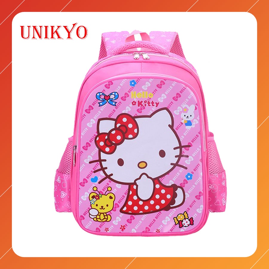 Balo cho bé gái tiểu học ba lô hoạt hình Kitty siêu nhẹ chống thấm nước từ lớp 1-3 cặp sách trẻ em học sinh Unikyo UN38