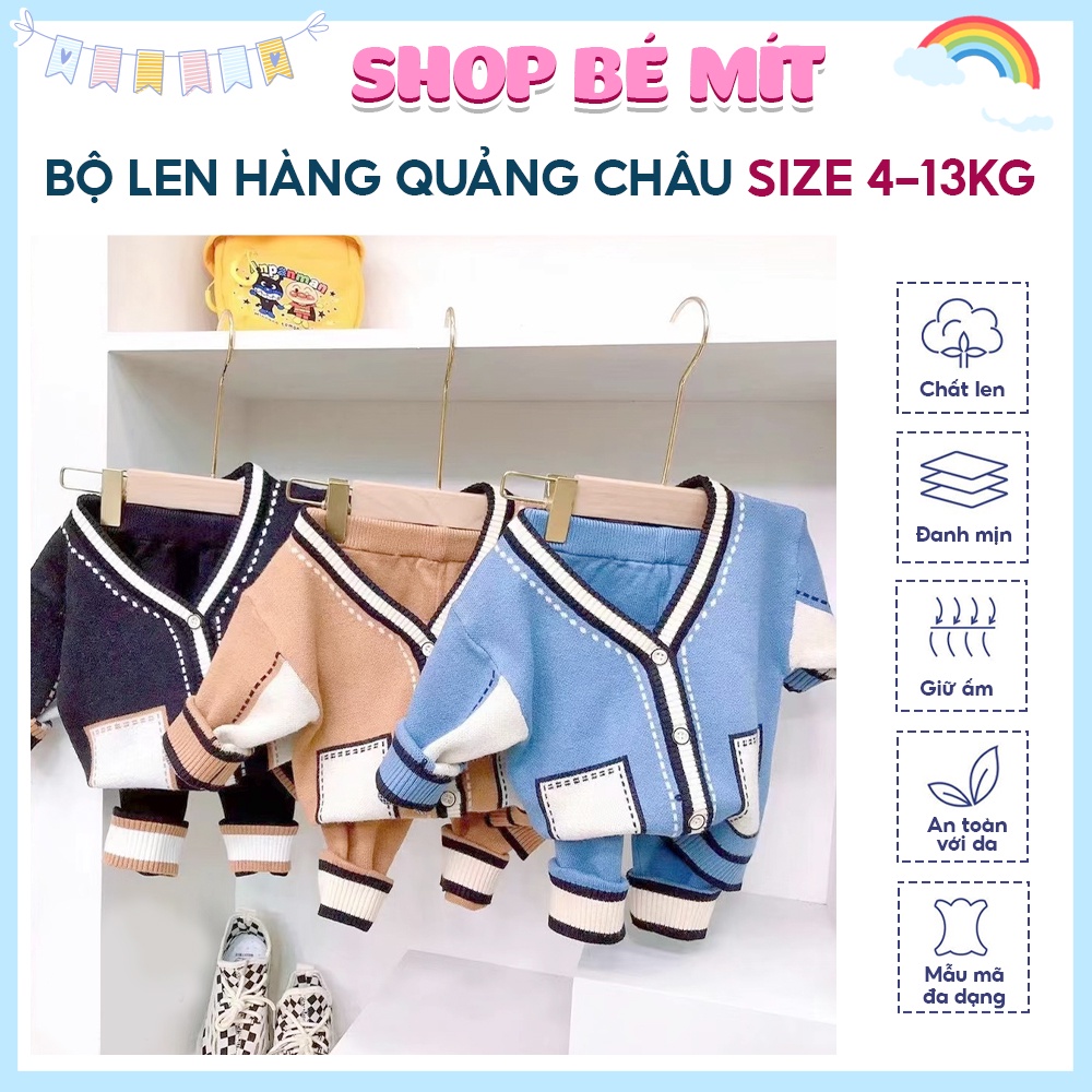Bộ Len Cổ Tim Cài Nút Cho Bé Trai, Bộ Len Siêu Dày Siêu Đẹp Size 5-13kg