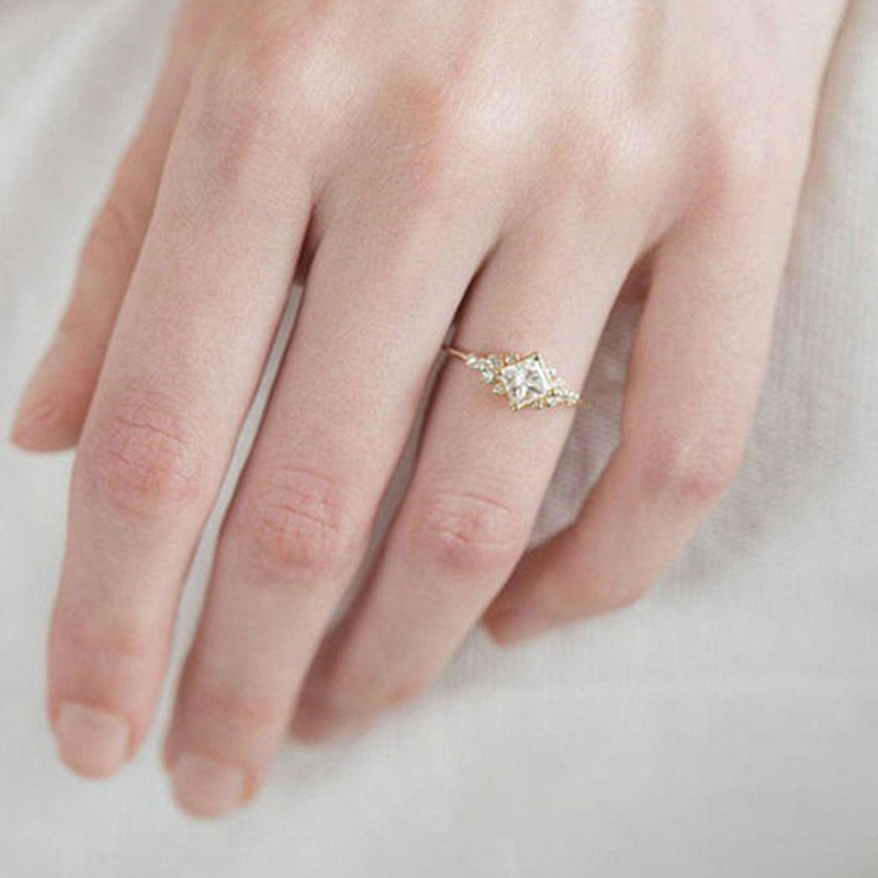 Nhẫn đính phụ kiện hình vuông đính đá zircon nhân tạo thời trang cho nữ
