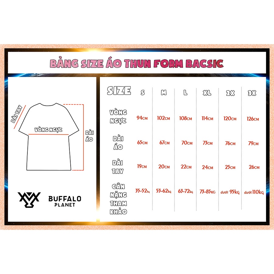 Áo thun unisex BASIC form vừa dáng, IN LOGO BUFFALO, nam nữ mặc được, có bigsize 110kg, sale - MSP AN162