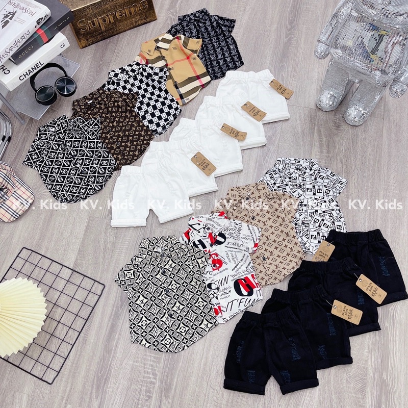 (xả ) áo sơ mi lụa hoạ tiết lẻ size cho bé(8-23kg)