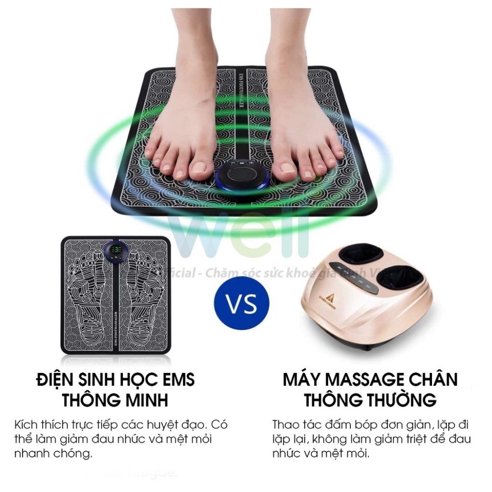 Thảm massage bàn chân, máy massage bàn chân xung điện EMS sạc pin 6 chế độ massage 9 cường độ giúp lưu thông khí huyết