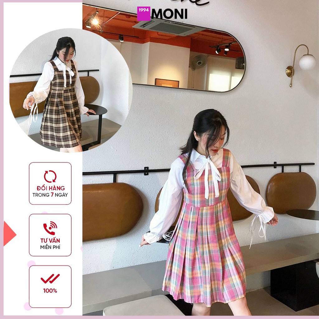 Set yếm caro 2 màu hồng, cà phê sữa🌈 S26