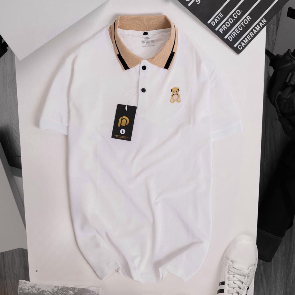 Áo polo nam tay ngắn thêu hình con gấu,áo thun nam cổ bẻ chất liệu vải cá sấu Cotton mềm mịn