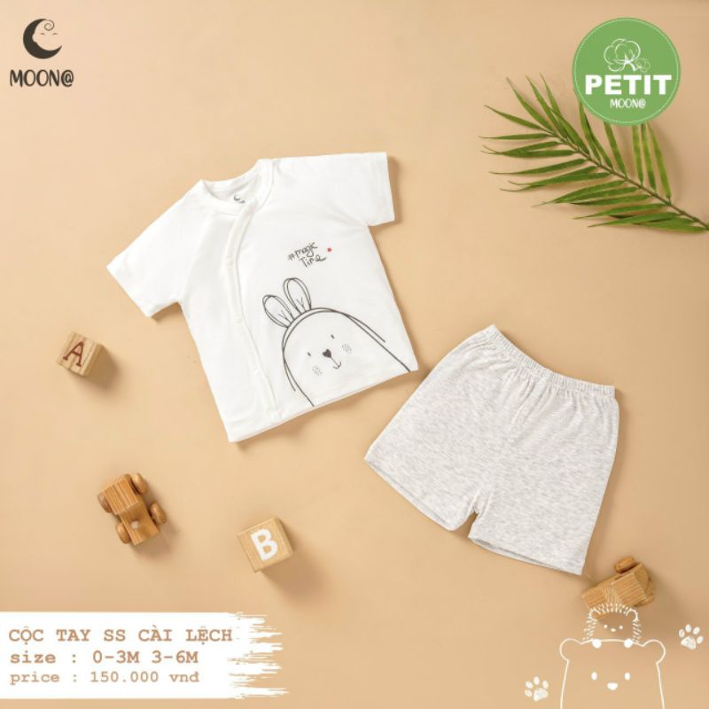 Moon - Bộ cộc cài chéo, cài giữa vải petit xinh yêu cho bé 3-9kg