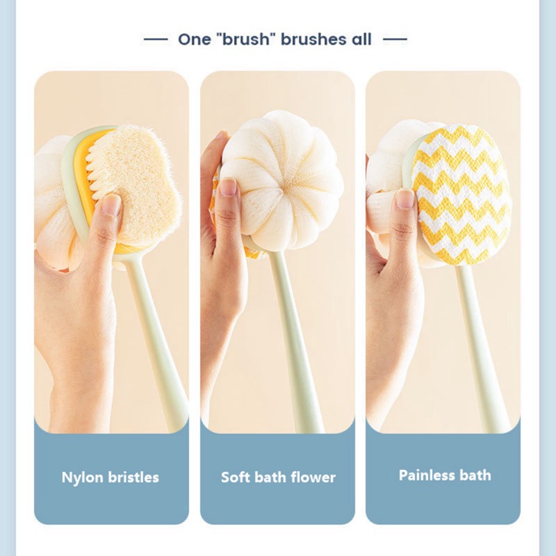 Cây Bông Tắm Chà Lưng BÍ NGÔ Cán Dài Lông Mềm Đa Năng Cho Người Lớn