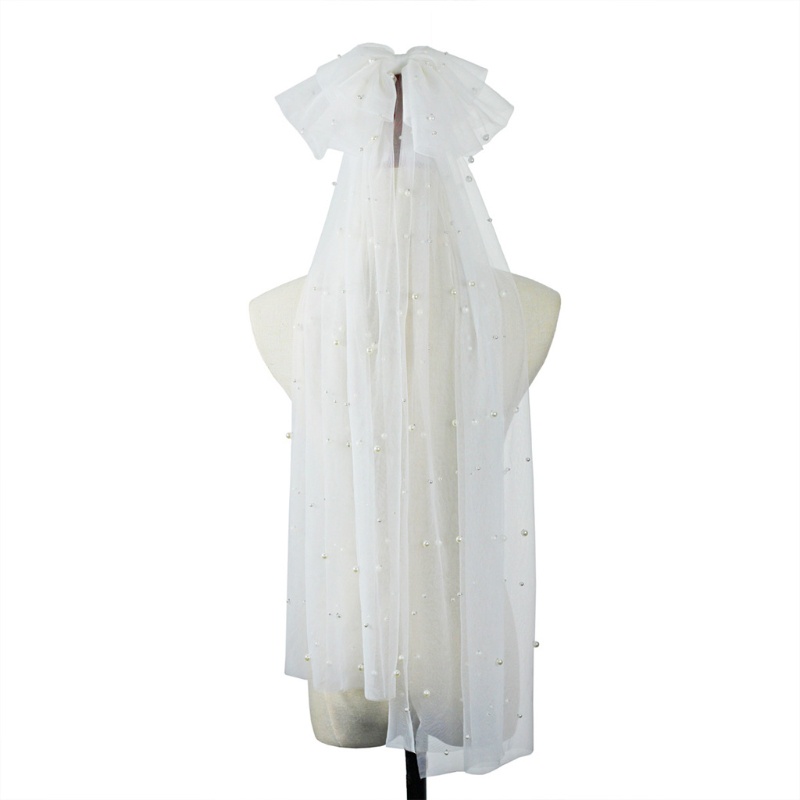 Mạng Che Mặt Cô Dâu Đính Ngọc Trai Sáng Bóng Cắt Đơn Giản Với Tulle D