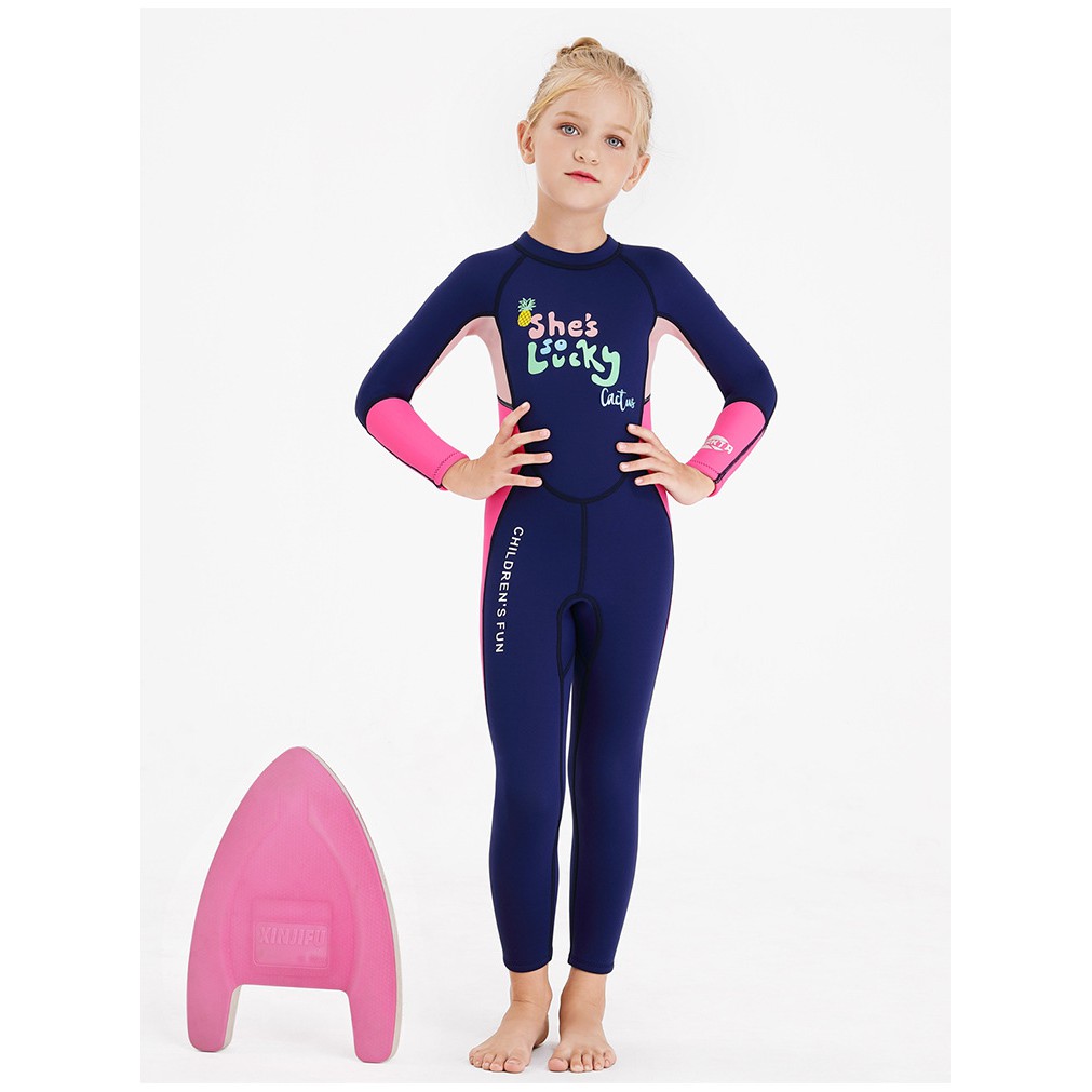 Đồ bơi bé gái cao cấp Dive & Sail - dày 2.5mm, áo bơi liền thân dài tay mẫu mới She so lucky