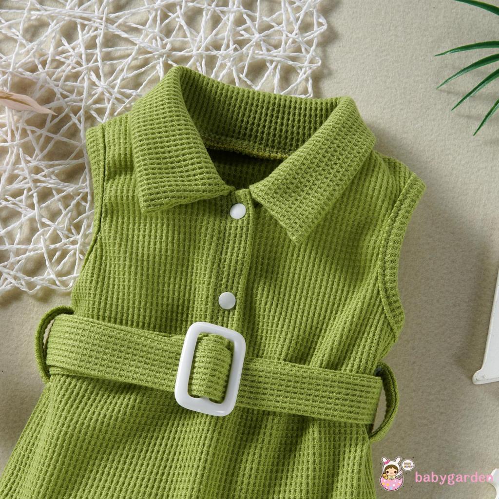 Bộ Áo Liền Quần Không Tay Cài Khuy Màu Trơn Thời Trang Mùa Hè Cho Bé Gái 0-24 Tháng Tuổi