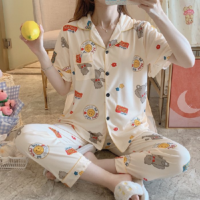 Bộ Đồ Ngủ Ngắn Tay Phong Cách Hàn Quốc Dành Cho Nữ