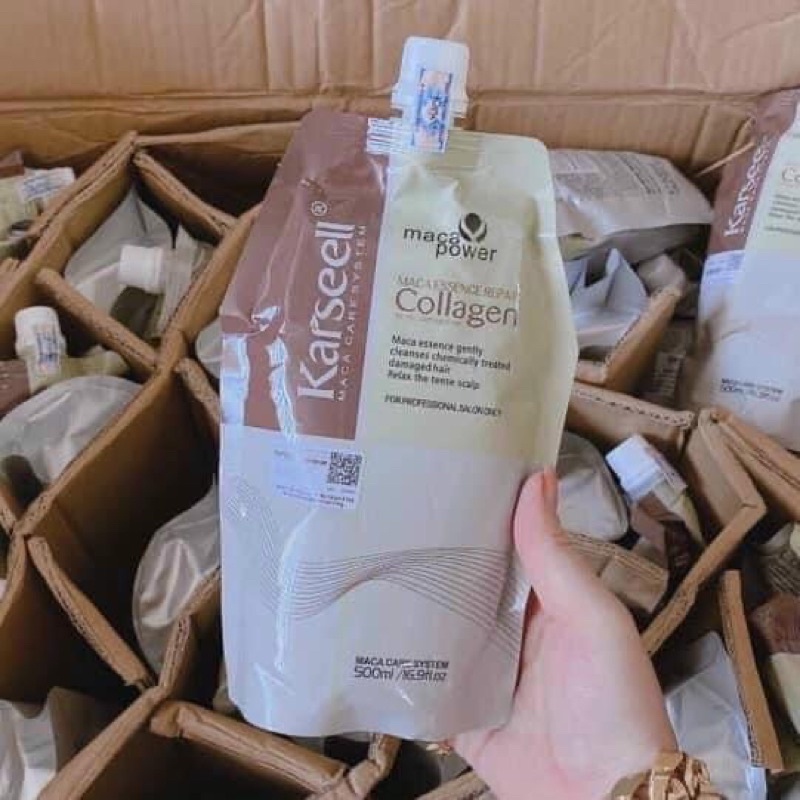 Kem ủ tóc Karseell Maca Power Collagen 500ml phục hồi hư tổn Hấp ủ tóc thẳng mượt bổ xung collagen LOẠI 1 CÓ TEM UT09