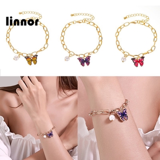 Mới Vòng Tay Hình Bướm Tráng Men Đính Ngọc Trai Nhiều Màu Xinh Xắn Cho