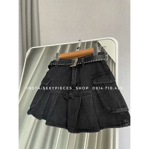✅Ảnh thật 100%- Áo croptop hoạ tiết ô vuông đen trắng và chân váy jean xoè túi hộp | BigBuy360 - bigbuy360.vn