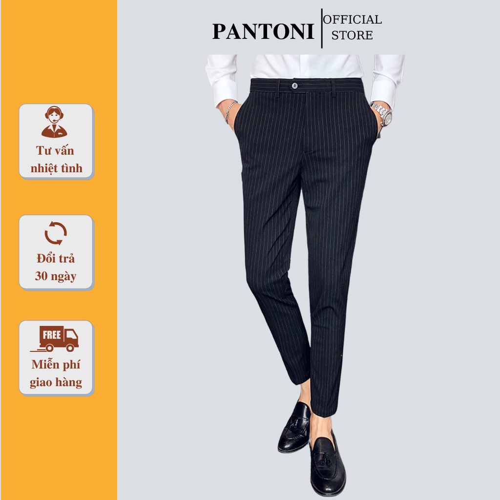 Quần âu nam kẻ sọc chất vải cotton cao cấp, Quần baggy nam chuẩn thiết kế hàn quốc Pantoni