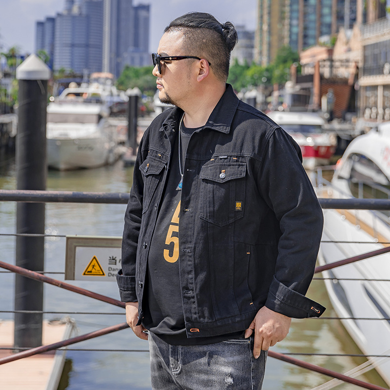Black 9xl Large Big Size Denim Jacket Men Autumn Shirt Denim Jakcet Lapel Long Sleeve Cargo Jacket