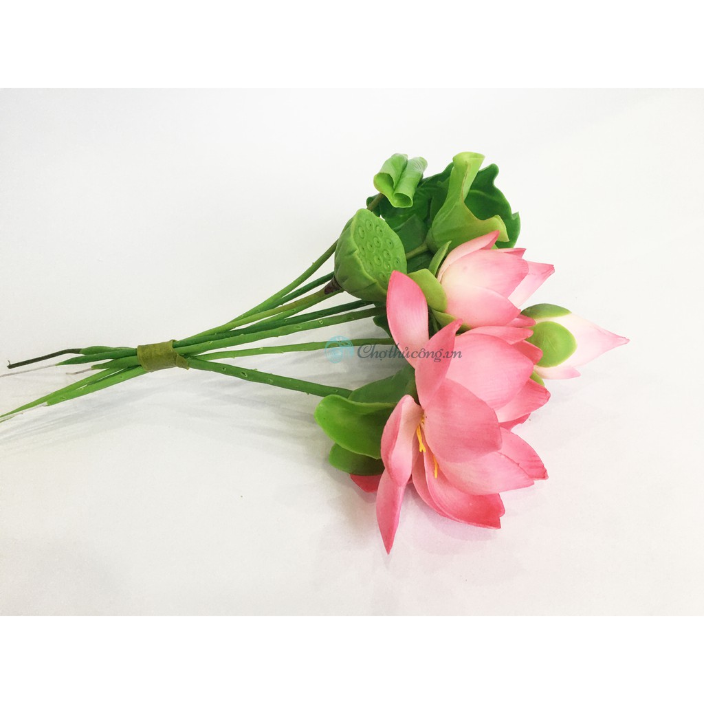 Hoa đất sét Nhật Thái Handmade - Bụi Hoa Sen hồng / trắng trang trí decor size trung 20-25cm