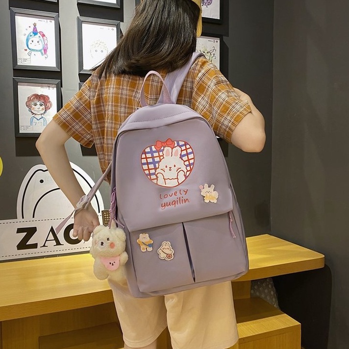 [TẶNG MÓC KHÓA]  Balo Ulzzang Thỏ 1 Màu Chống Thấm Nước, đi học, đi chơi, Màu sắc nổi bật, dễ thương (Hàng Taobao Có Sẵn