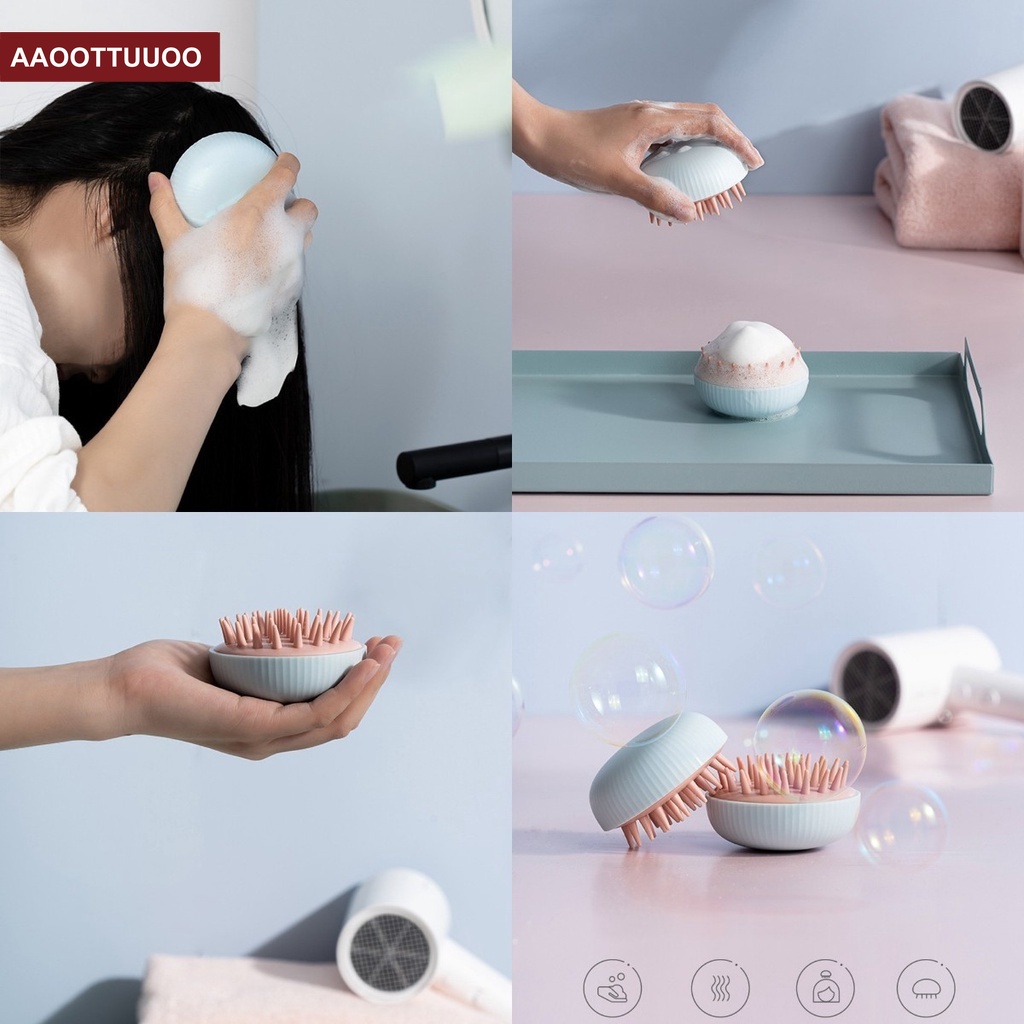 [Hàng mới về] Bàn chải gội đầu bằng silicon mềm massage da đầu tiện dụng