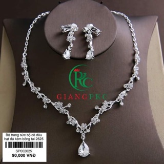 Bộ trang sức bộ cô dâu hạt đá  kèm bông tai