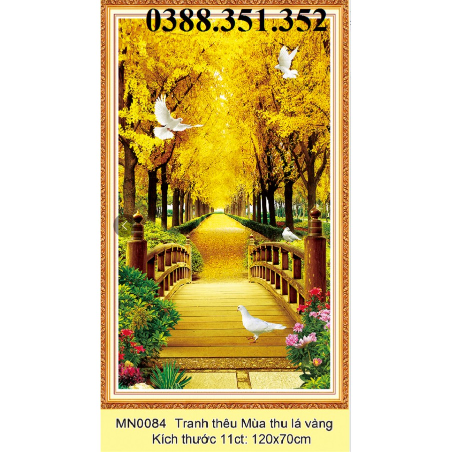Tranh thêu chữ thập thanh lý phong cảnh mùa thu lá vàng MN0084 120x70cm