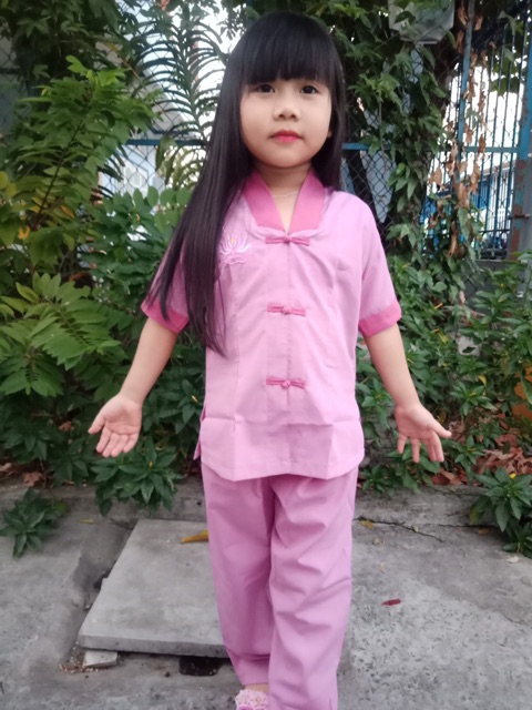 Áo lam đi chùa cho bé _ la hán phối thêu sen