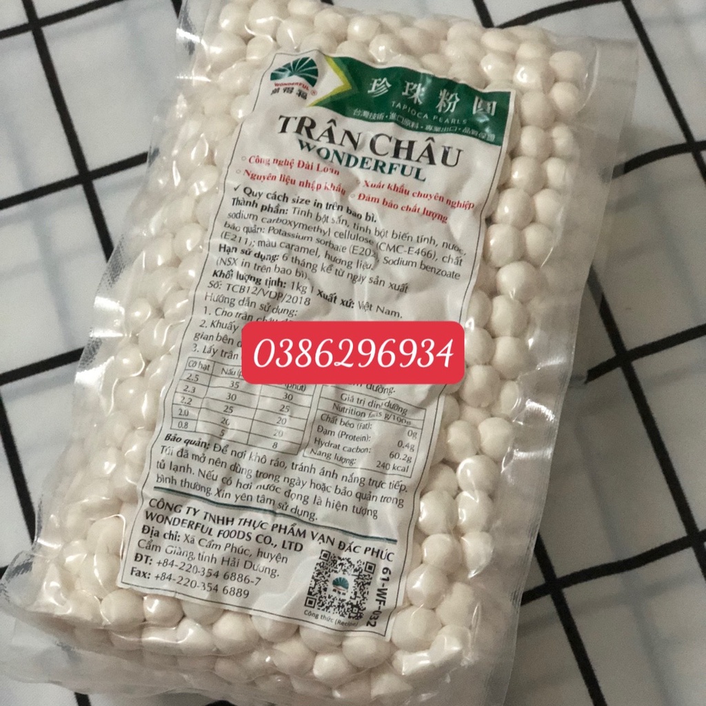 Trân Châu Wonderful Đen Trắng gói 1Kg - Nguyên liệu làm trà sữa trân châu đường đen