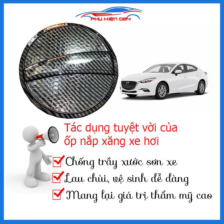 Ốp nắp bình xăng Mazda 3 2015-2019 vân cacbon chống trầy trang trí ô tô