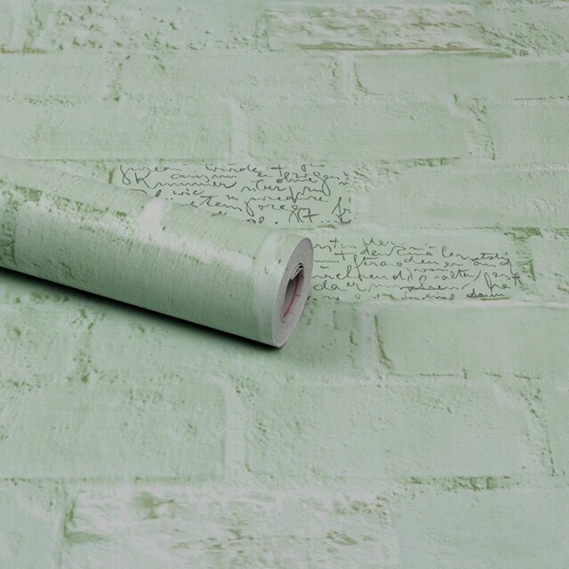 Giấy dán tường giả gạch hồng in chữ các màu 10mx45cm