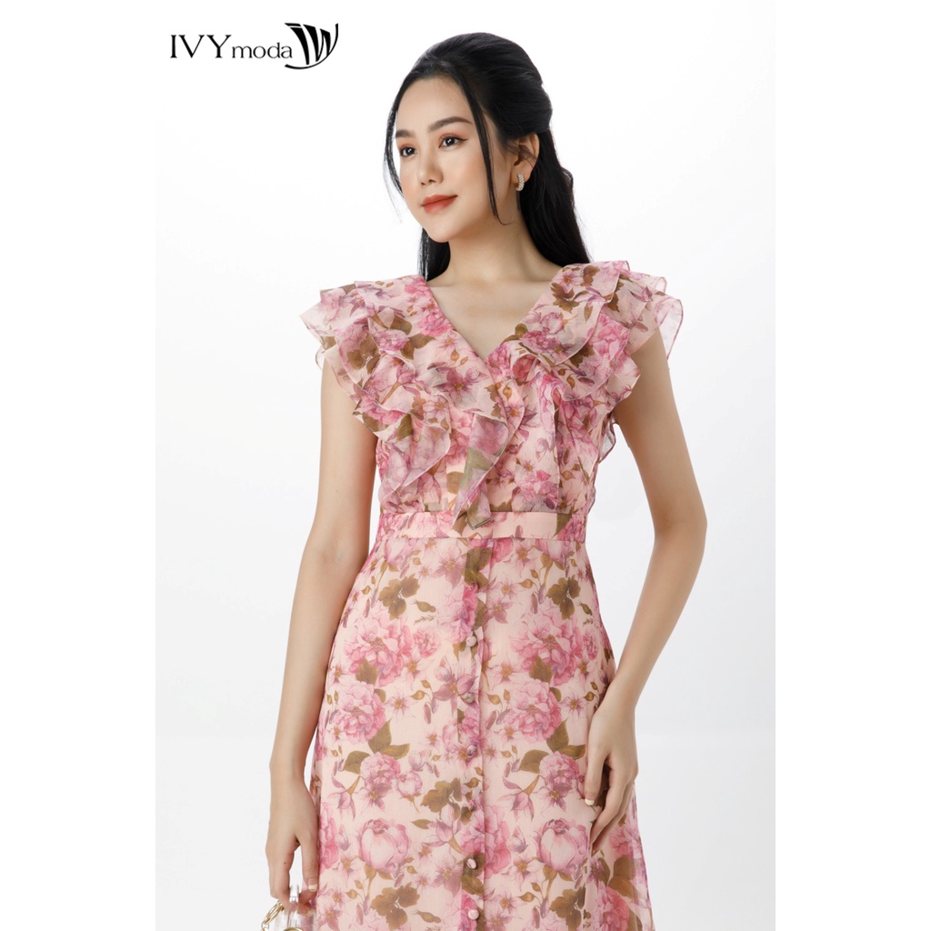 Đầm lụa xếp cánh tiên IVY moda MS 48M7327