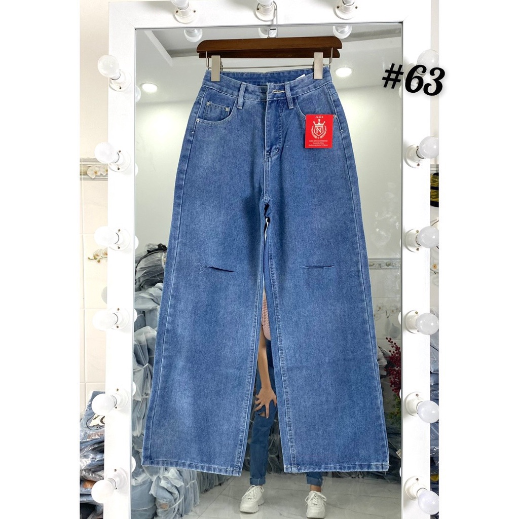 Quần Jeans Nữ Ống Rộng ⚡️HOT HOT HOT ⚡️ SIMPLE JEANS Xanh Nhạt Lưng Cao Dáng Suông Ulzzang,TY60/61/62/63.