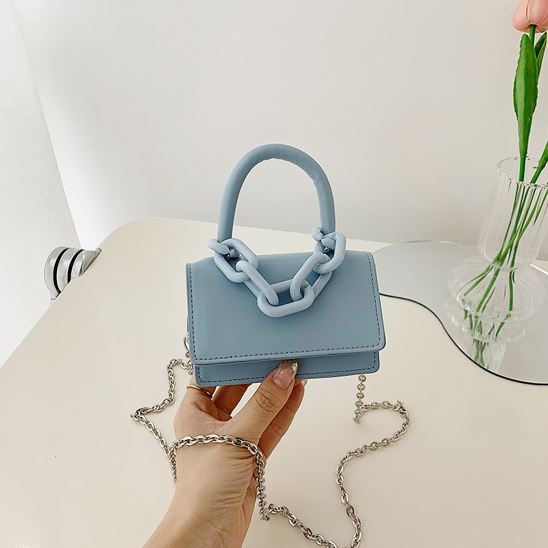 Túi Xách Đeo Vai Mini Màu Sắc Ngọt Ngào Phối Dây Xích Đơn Giản Xinh Xắn Dành Cho Nữ