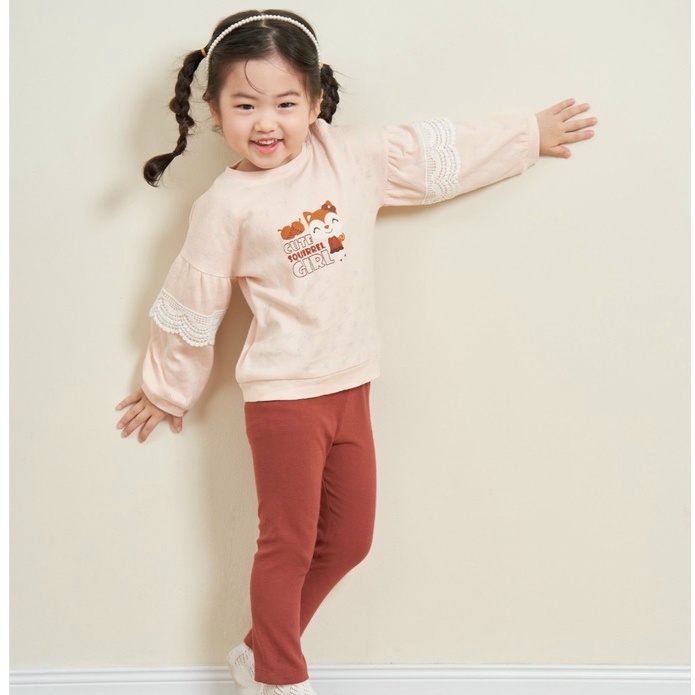 [La pomme 2022]- (Bộ quần áo dài tay Lapomme cho bé gái Cute squirrel girl SL13004