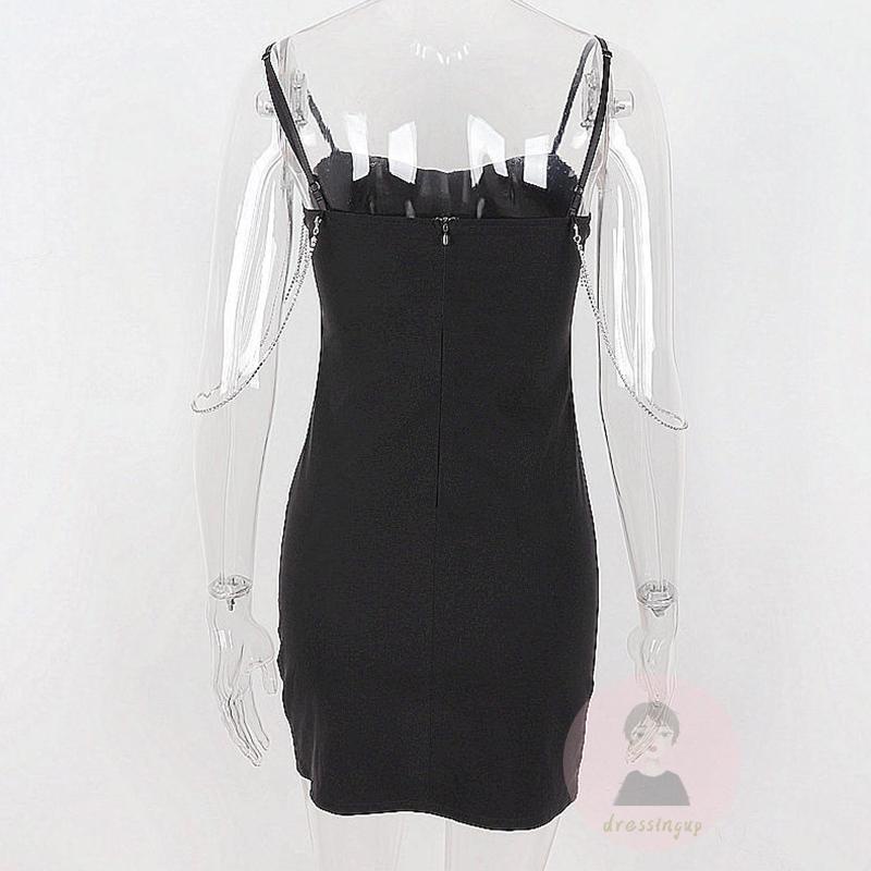 DRE-Women’s Casual Suspender Short Dress,Fashion Solid Color Tassel Chain Boat Neck Skinny Dress