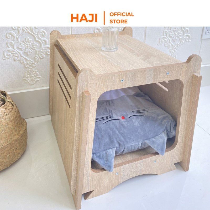 Chuồng mèo, nhà thú cưng gỗ HAJI chắc chắn hình cú xinh xắn A208