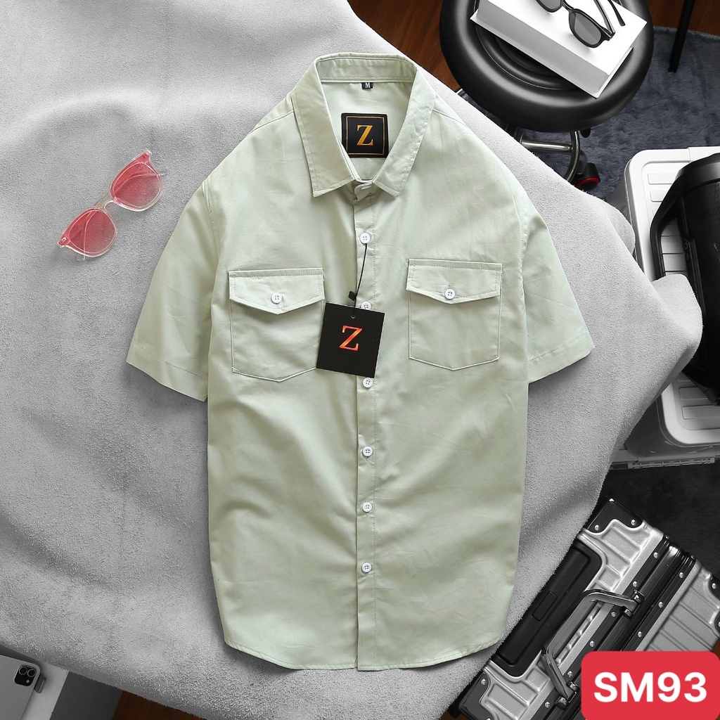 Áo sơ mi nam cao cấp chất liệu cotton đẹp màu xanh ngắn tay kiểu dáng hàn quốc ADO31 mẫu mới