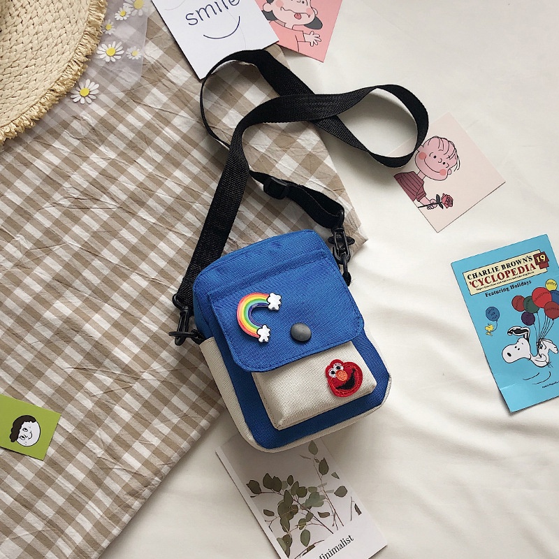 Túi đeo chéo/ Túi đeo một bên vai cỡ nhỏ vải canvas họa tiết hoạt hình Sesame Street ngọt ngào tươi mới cho nữ