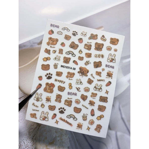 Stick dán móng nail - stick chữ, gấu, dâu tây
