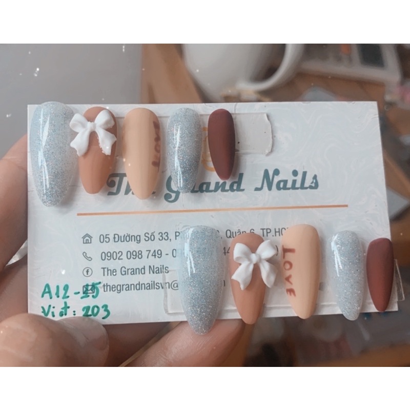 Nailbox Nuna móng úp móng tay giả đính nơ đơn giản viết chữ theo yêu cầu