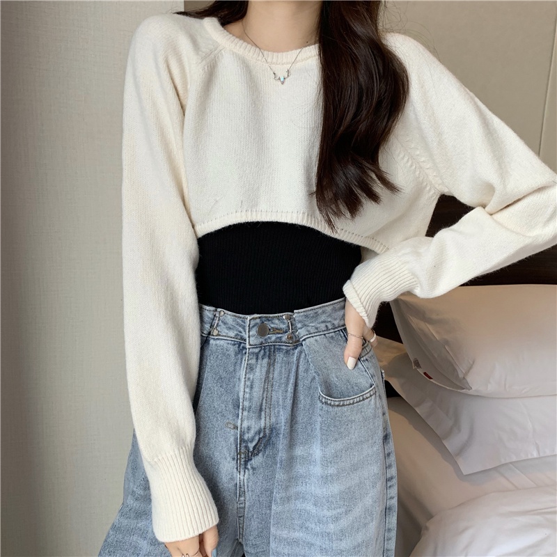 Áo ZHELIHANGFEI dệt kim tay dài hở eo quyến rũ dễ phối đồ