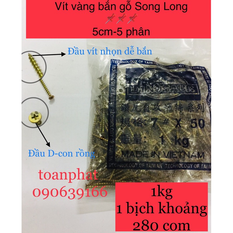 [Loại 1] Vít vàng đầu bằng (lã) | bắn gỗ Song Long đủ size: 1,5-2-2,5-3-4-5-6-7 cm