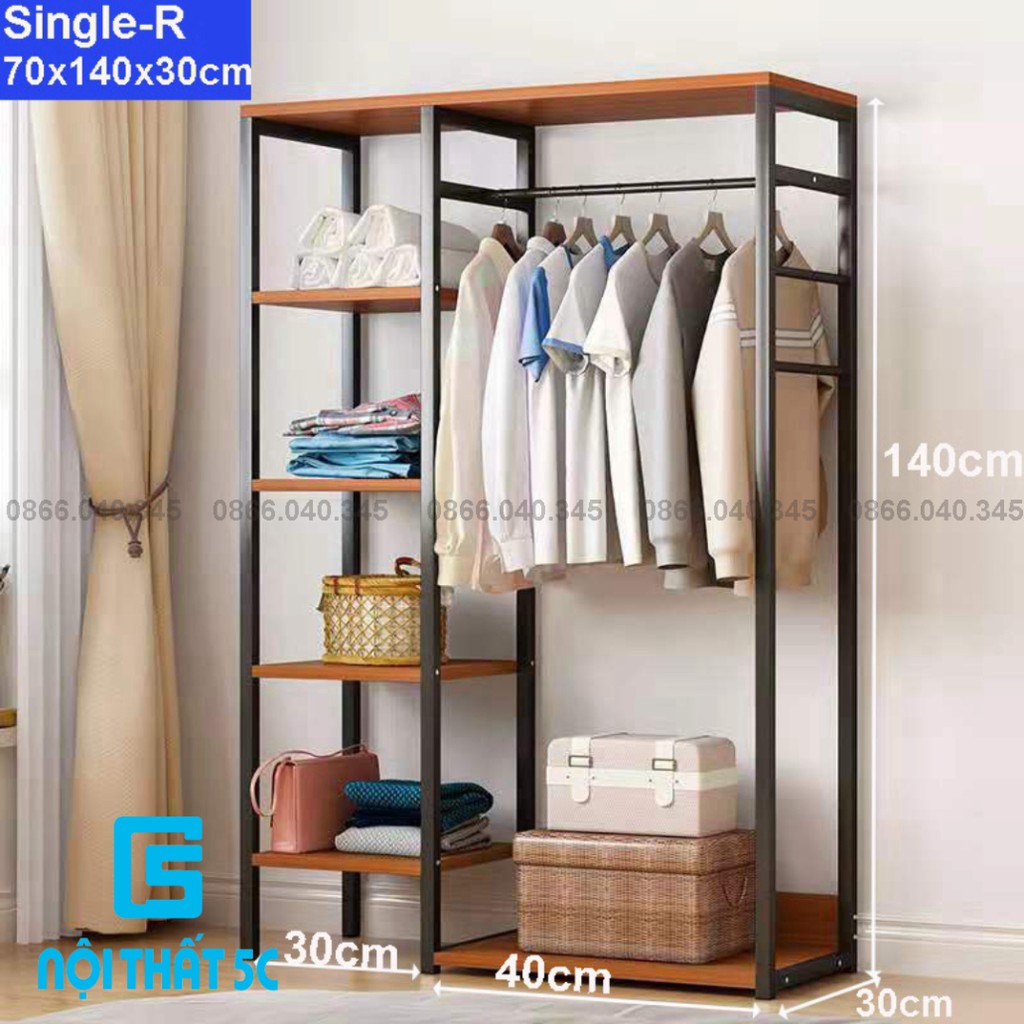 Tủ treo quần áo, Kệ treo quần áo kiểu Hàn Quốc Khung Thép Có Ngăn Để Đồ Đa Năng