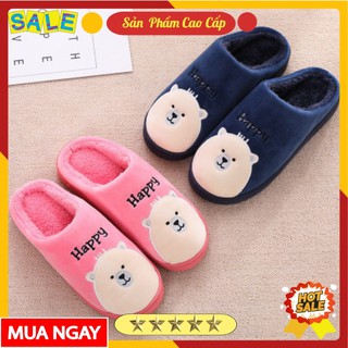 Dép bông đi trong nhà ,Dép  mùa đông hình mặt gấu Happy siêu êm , siêu cu te