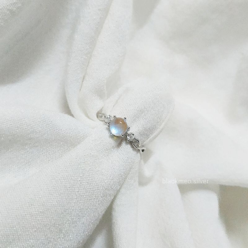 Nhẫn cặp, nhẫn đôi bạc đính đá xanh Moonstone nhân tạo, đá xanh bạc 925