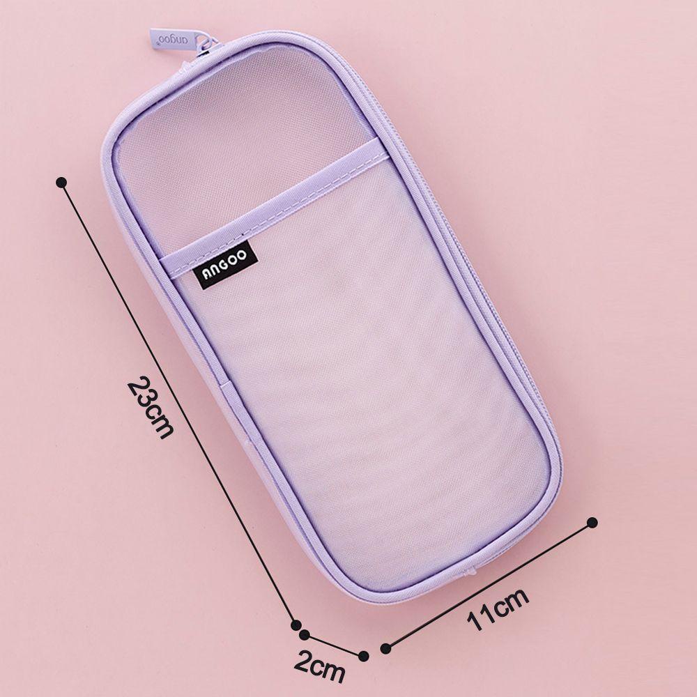 PISTA Túi Đựng Bút Bằng Lưới Hai Lớp Trong Suốt Sức Chứa Lớn Dễ Thương