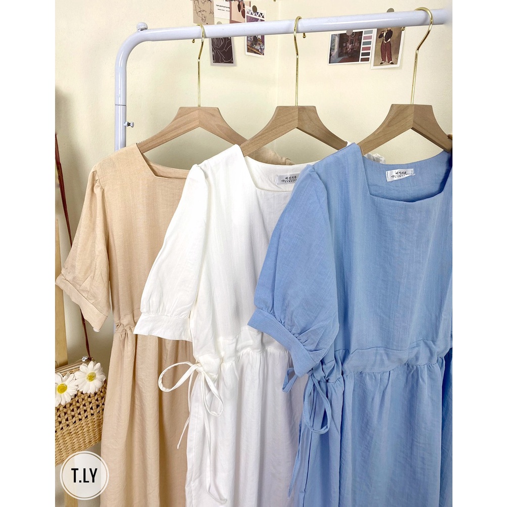 Đầm nữ tay bồng -váy babydoll cộc tay phối nơ bên tiểu thư dày dặn mềm mại không nhăn nhàu | BigBuy360 - bigbuy360.vn